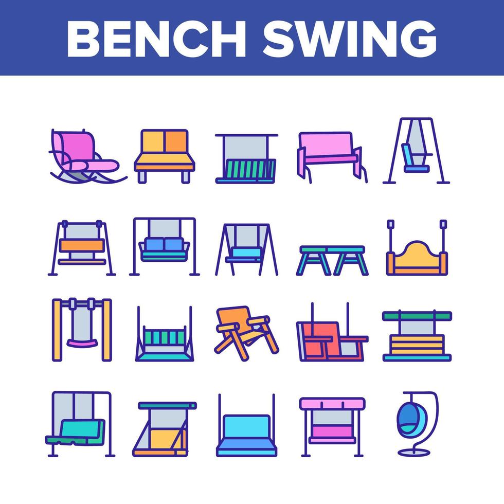 Bench Swing Furniture Collection Icons Set Vector