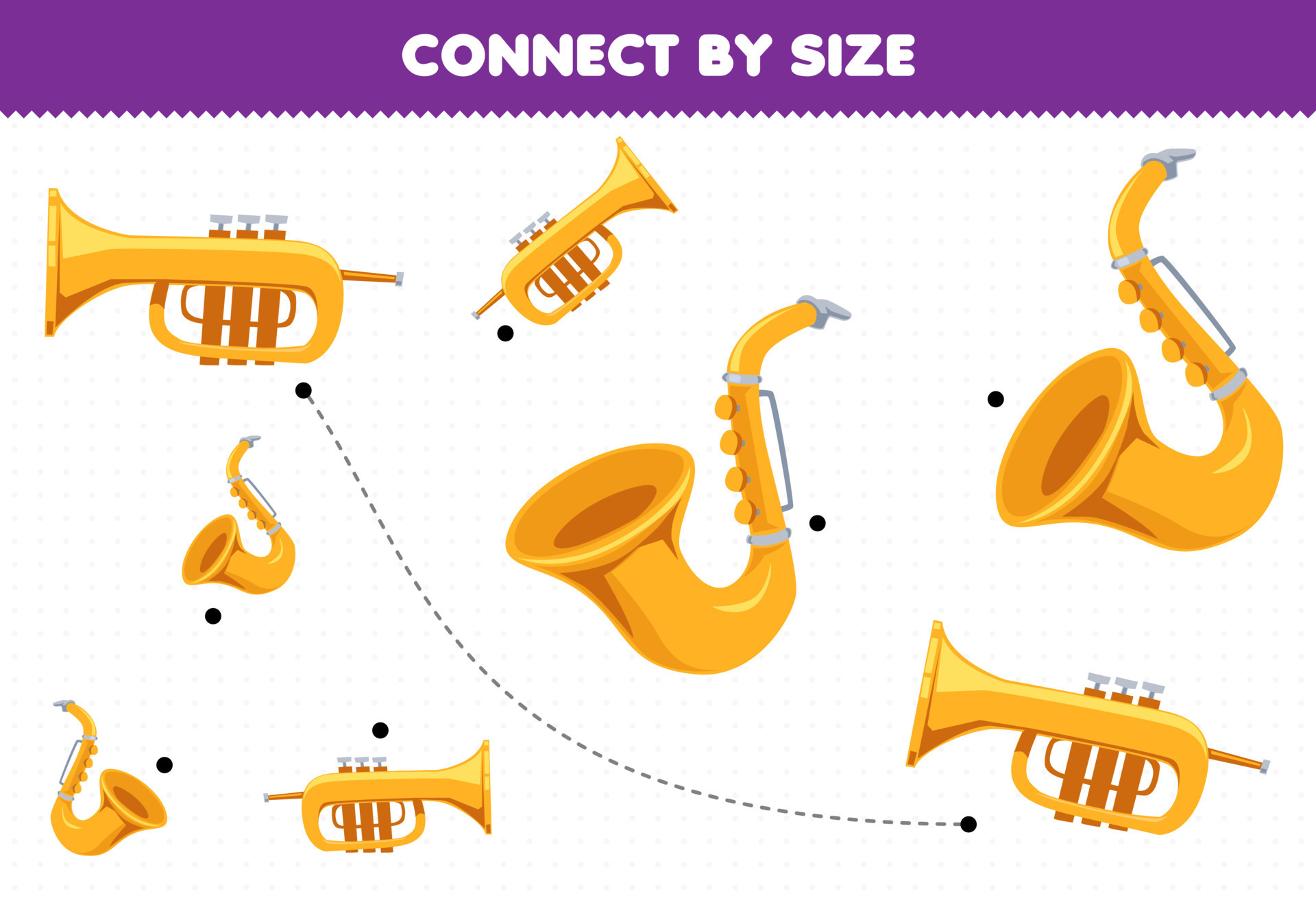 Educational game for kids connect by the size of cartoon music instrument trumpet and saxophone printable worksheet 9989999 Vector Art at Vecteezy Educational game for kids connect by the size of cartoon music instrument trumpet and saxophone printable worksheet 9989999 Vector Art at Vecteezy