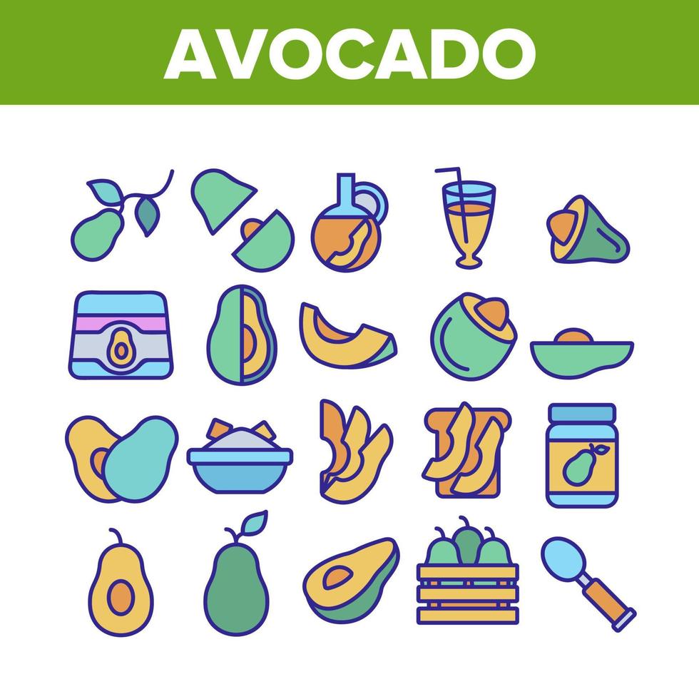 Avocado Vegetable Collection Icons Set Vector