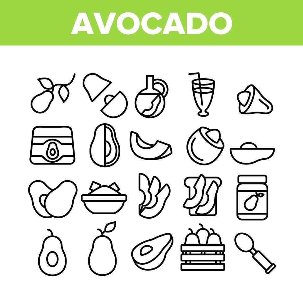 Avocado Vegetable Collection Icons Set Vector