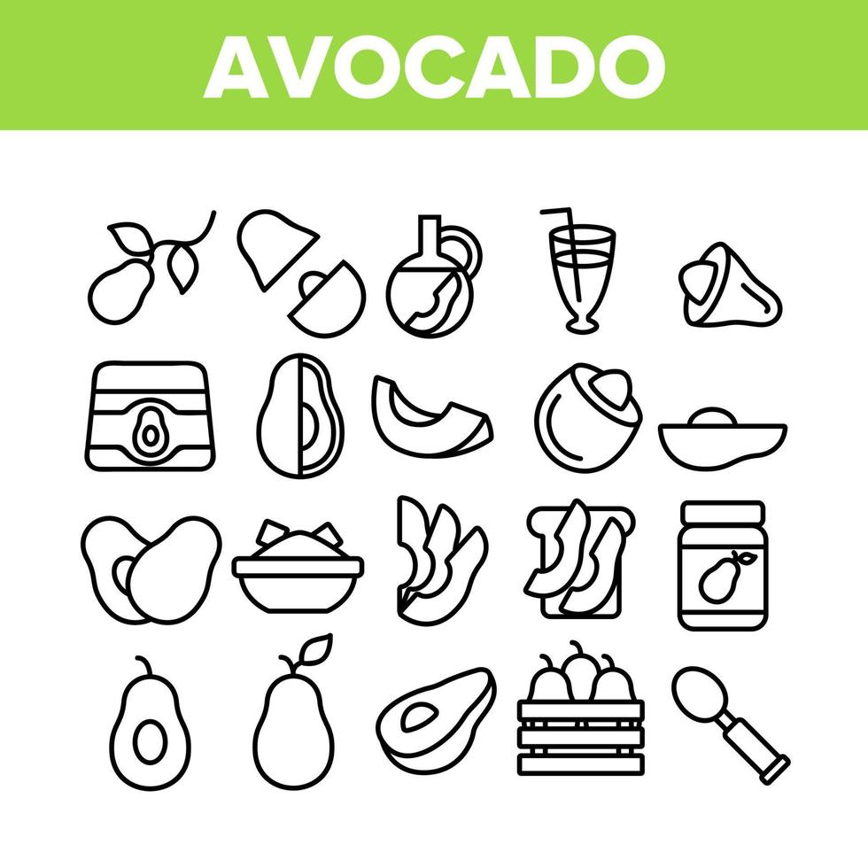 conjunto de iconos de colección de vegetales de aguacate vector