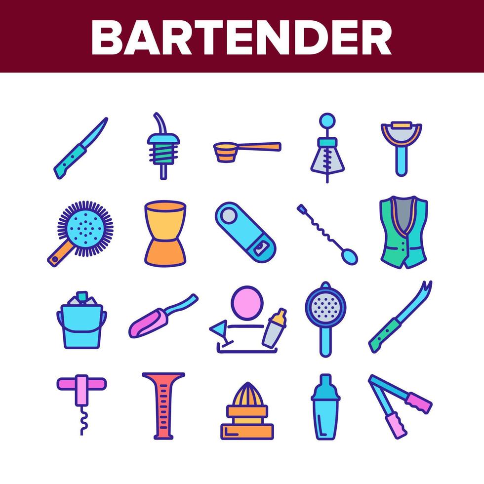 Bartender Equipment Collection Icons Set Vector