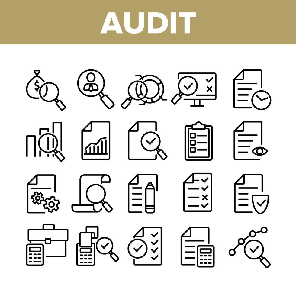 conjunto de iconos de colección de informes financieros de auditoría vector