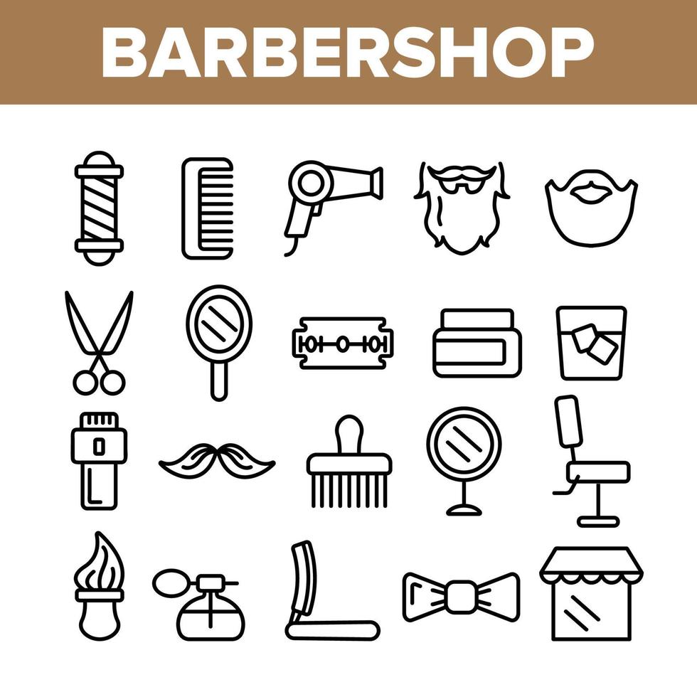 accesorios de barbería vector conjunto de iconos de línea delgada