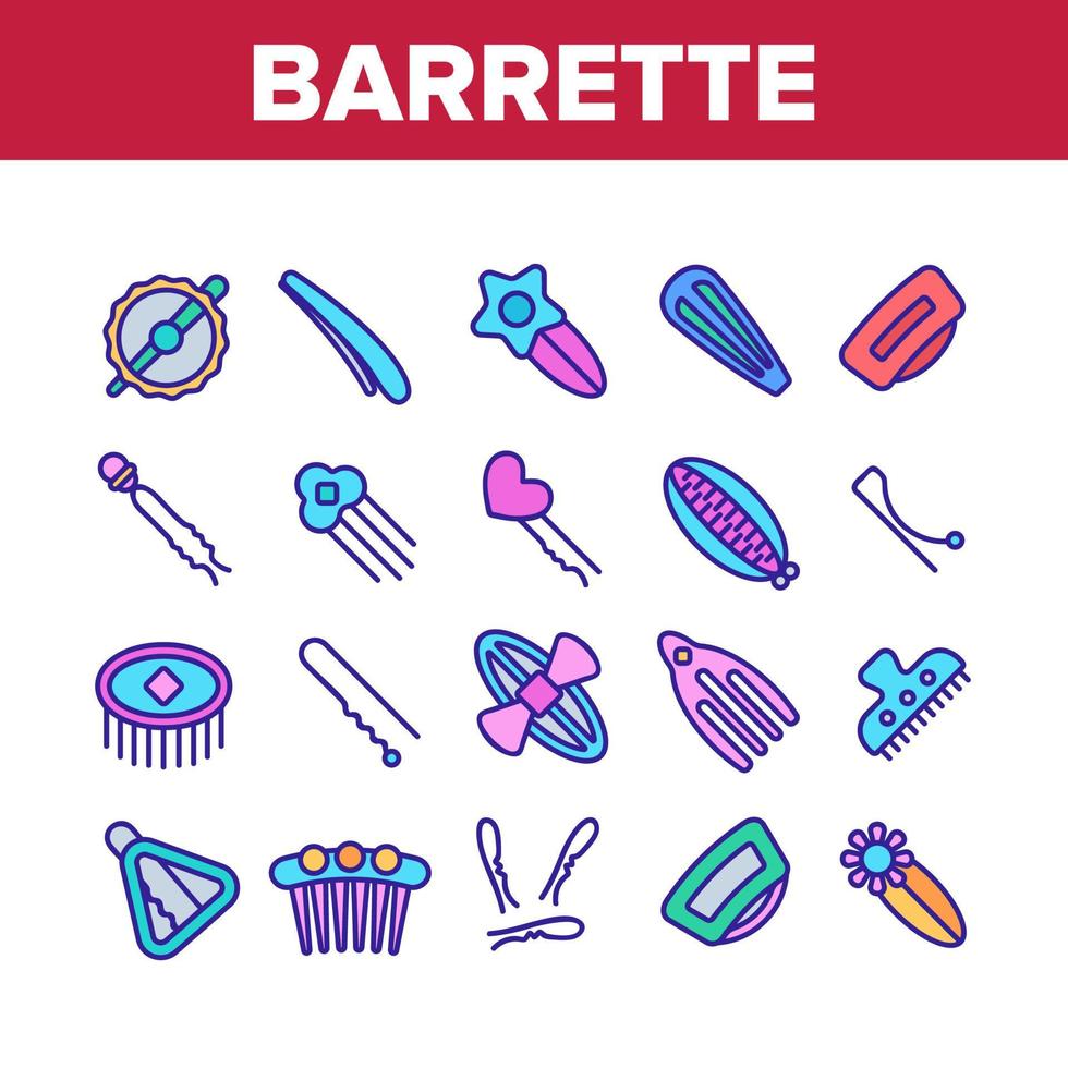 Barrette Accessory Collection Icons Set Vector