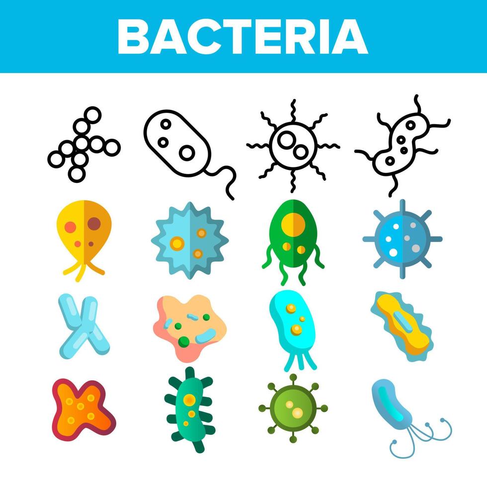 bacterias, células bacterianas vector conjunto de iconos de línea delgada