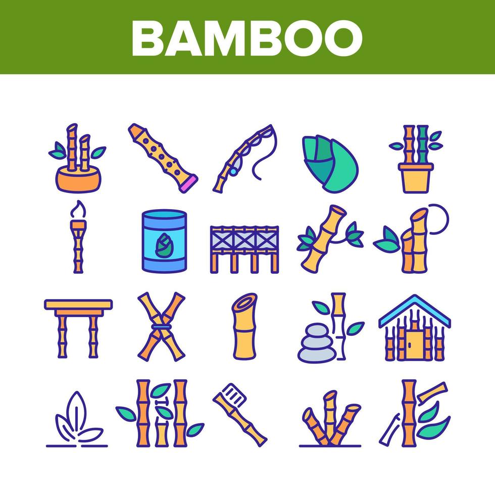 Bamboo Nature Plant Collection Icons Set Vector