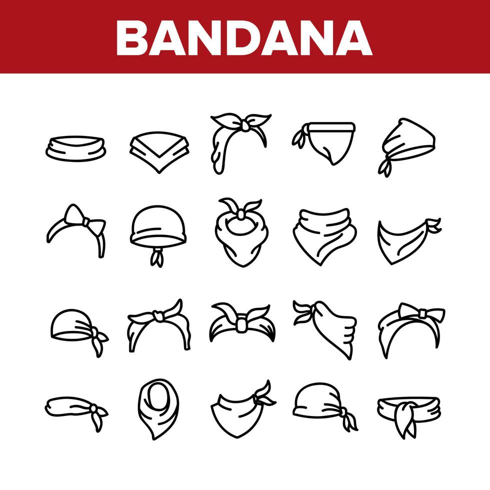 conjunto de iconos de elementos de colección de sombreros de bandana vector