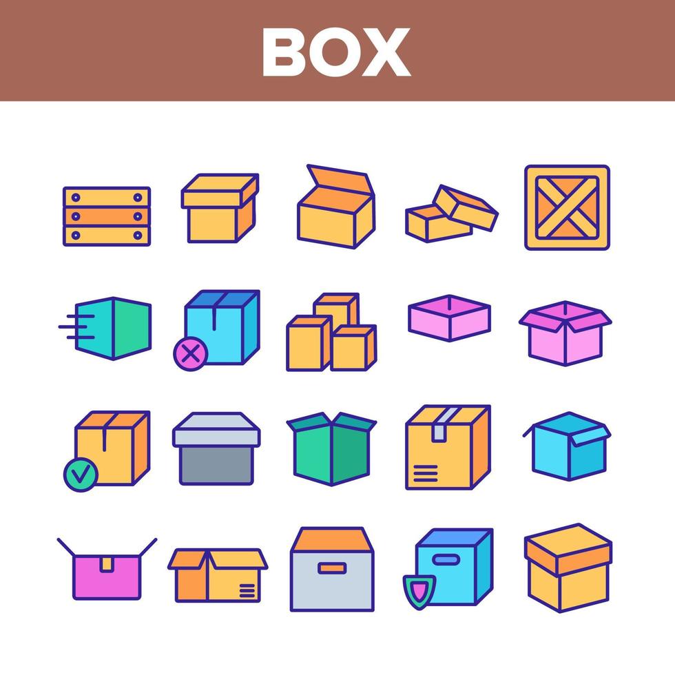 conjunto de iconos de colección de paquetes de cartón de caja vector