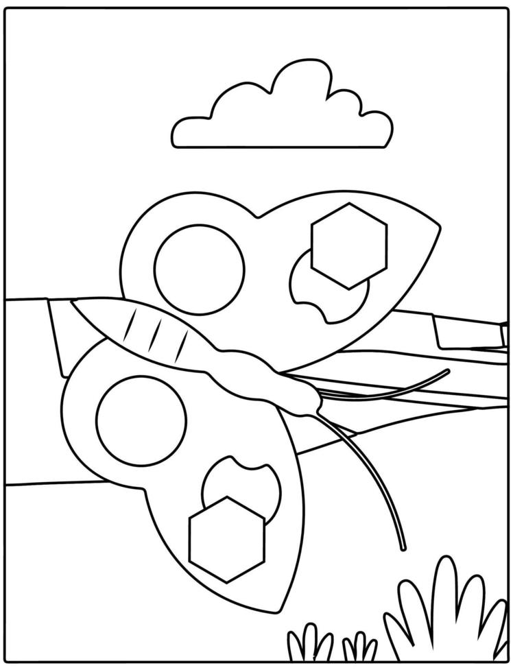 Black and white cartoon butterfly character coloring page for kids spring activity. vector