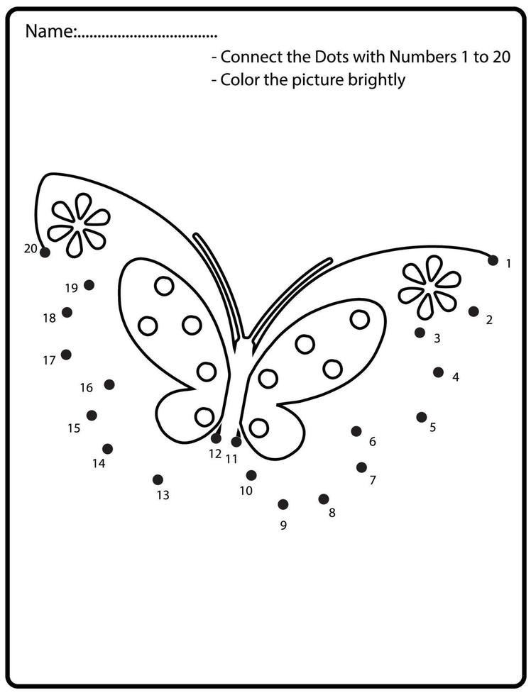 Connect the dots children educational drawing game. .Numbers activity for kids and toddlers. with butterfly vector