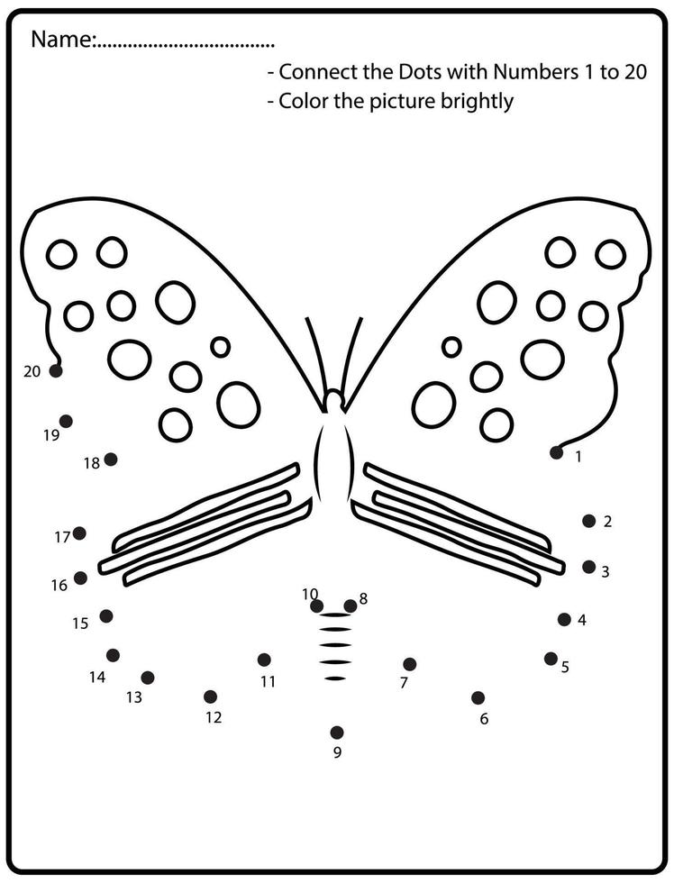 Connect the dots children educational drawing game. .Numbers activity for kids and toddlers. with butterfly vector
