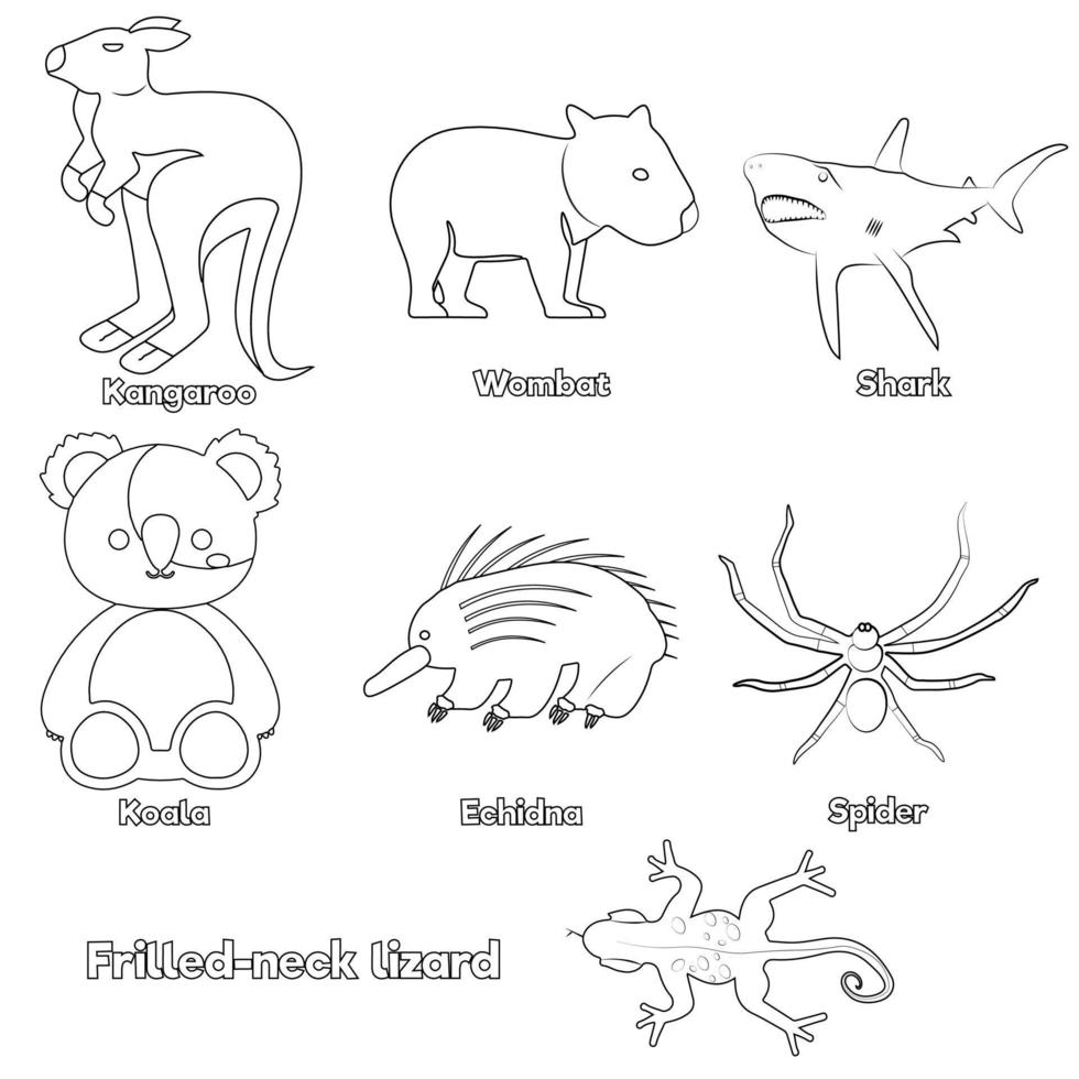 Set of Australian animals Coloring Pages,Worksheets For Kids 9990758