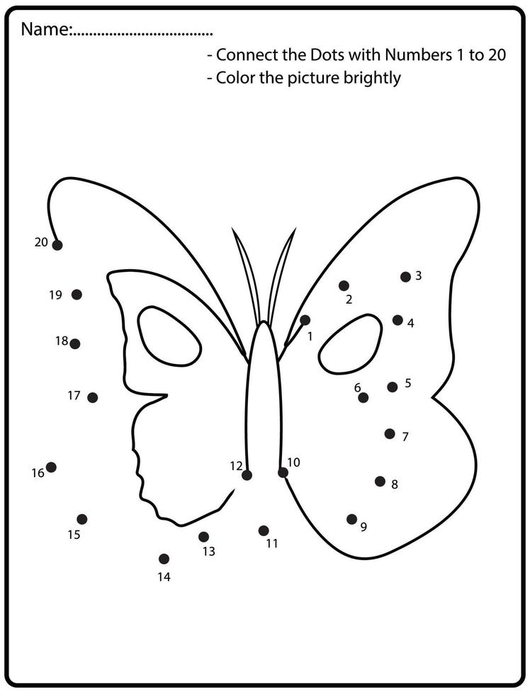 Connect the dots children educational drawing game. .Numbers activity for kids and toddlers. with butterfly vector