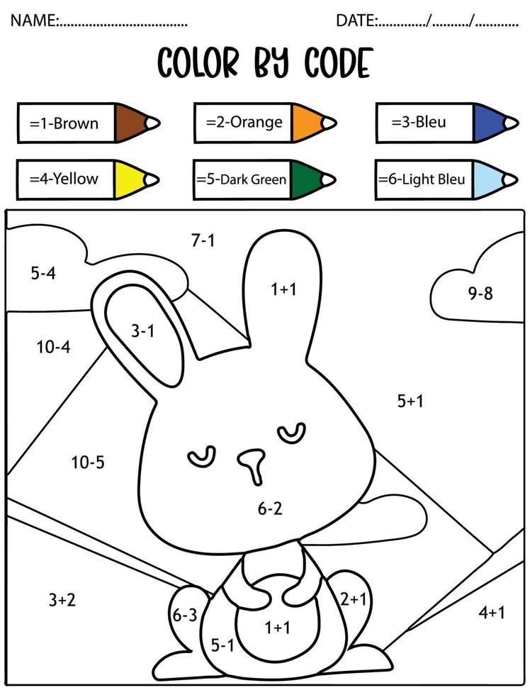 juego de conteo de vacaciones de pascua, color por código, actividad matemática para niños. vector