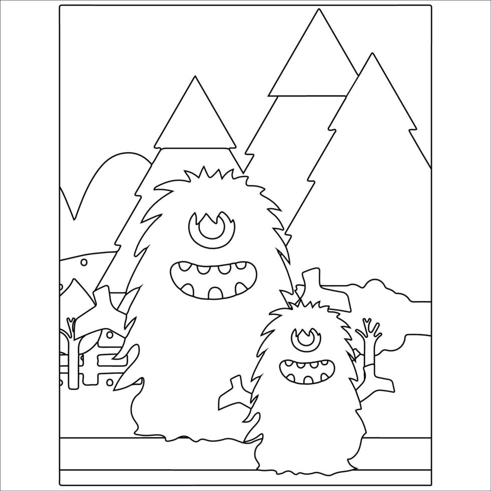 Monster coloring book,cute little Alien suitable for background, design asset, Halloween, children book, children coloring book, clip art, and illustration vector
