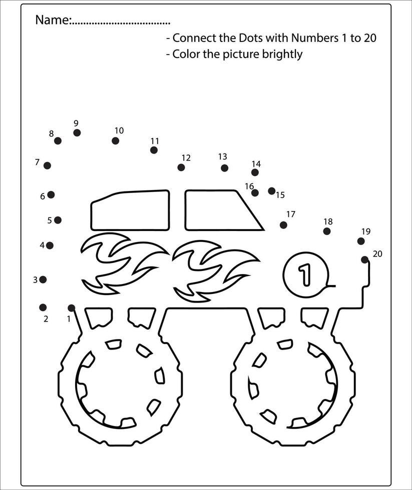 Connect the dot and color Monster Truck game for preschool kids with