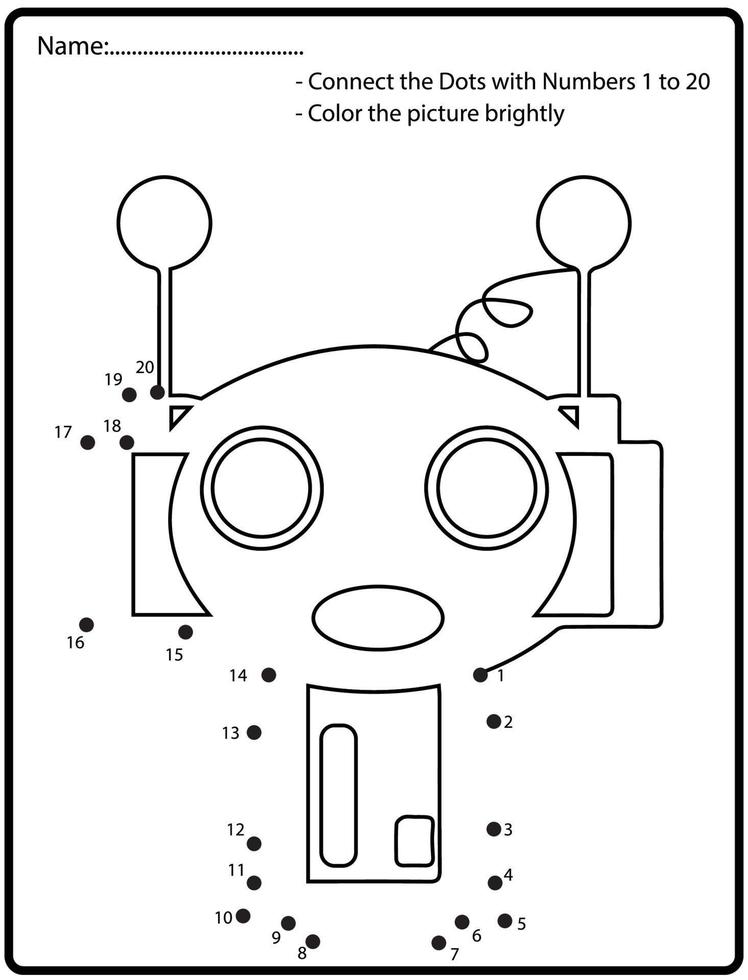 juego educativo de rompecabezas de punto a punto con robot de fideos para niños, ilustración vectorial vector