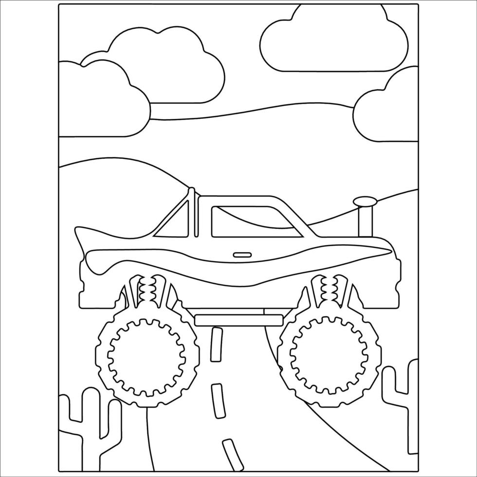 Monster truck outline design for coloring page, Off Road Vehicle vector