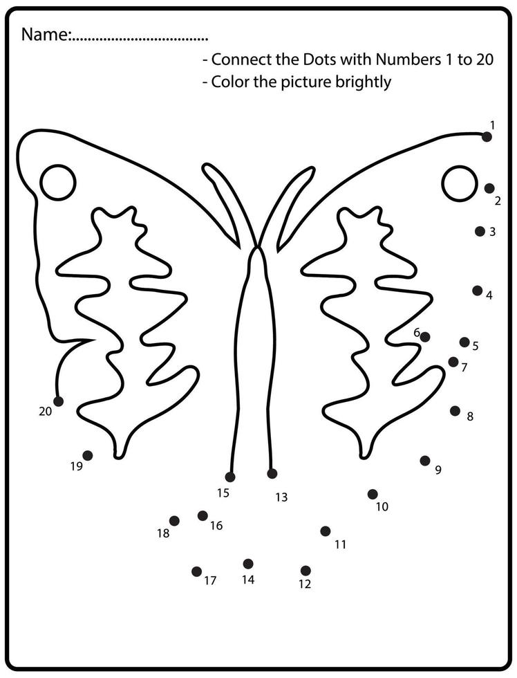 Connect the dots children educational drawing game. .Numbers activity for kids and toddlers. with butterfly vector