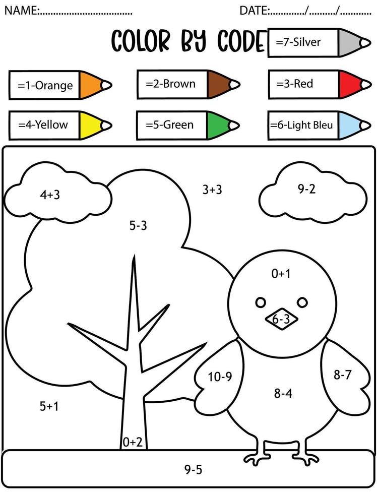 juego de conteo de vacaciones de primavera, color por código, actividad matemática para niños vector