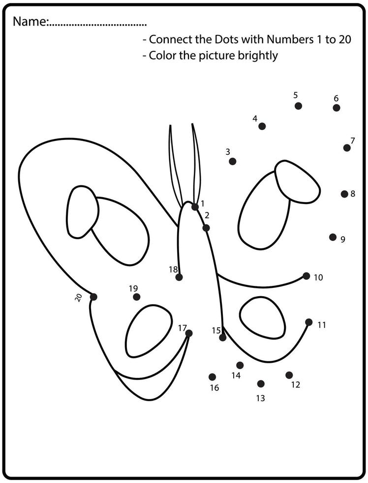 conecta los puntos juego de dibujo educativo para niños. .actividad de números para niños y niños pequeños. con mariposa vector