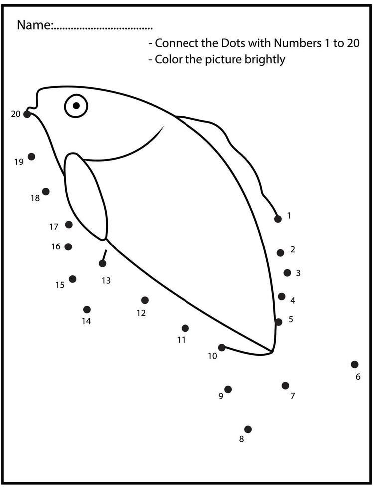 Ocean animals numbers education dot to dot game with cute fish. vector