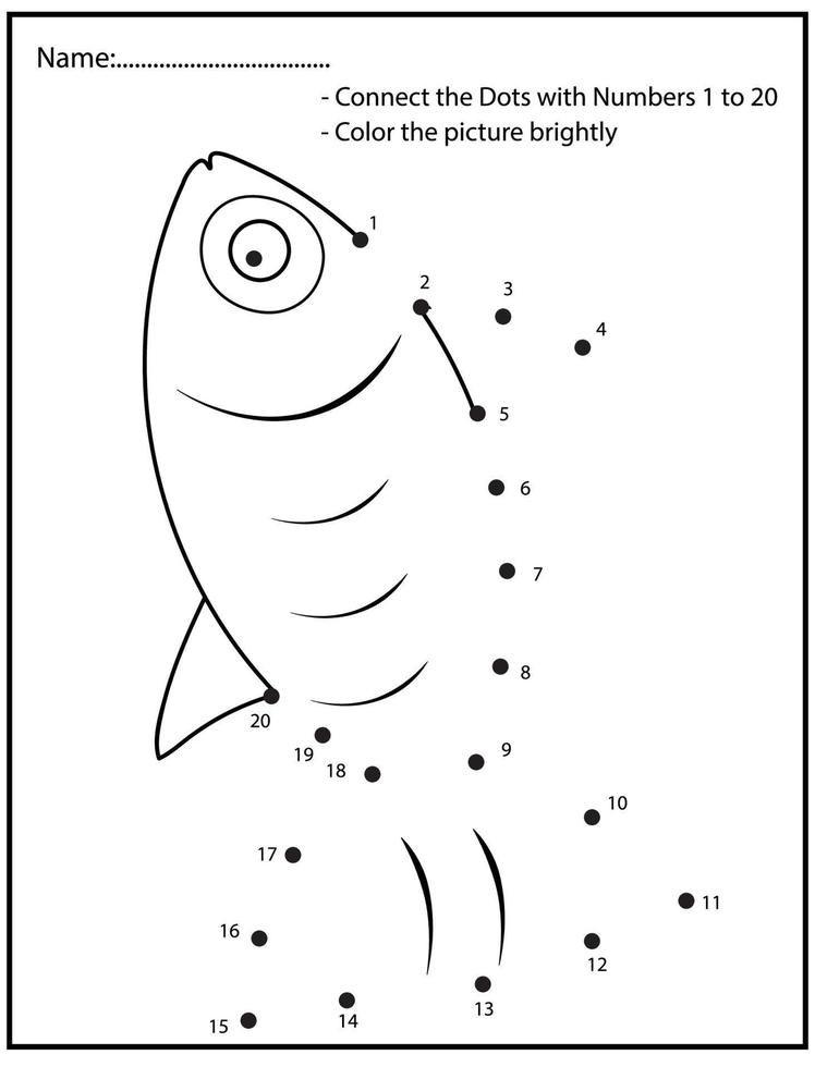 Ocean animals numbers education dot to dot game with cute fish. vector