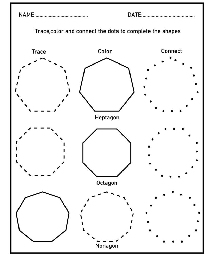 Tracing shapes, Learn shapes and geometric figures. Preschool or kindergarten worksheet. vector