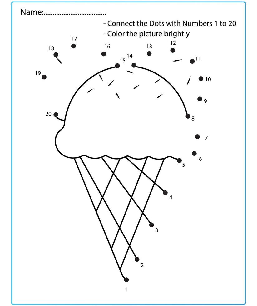 Summer Game Dot to dot Worksheets game for kids. vector
