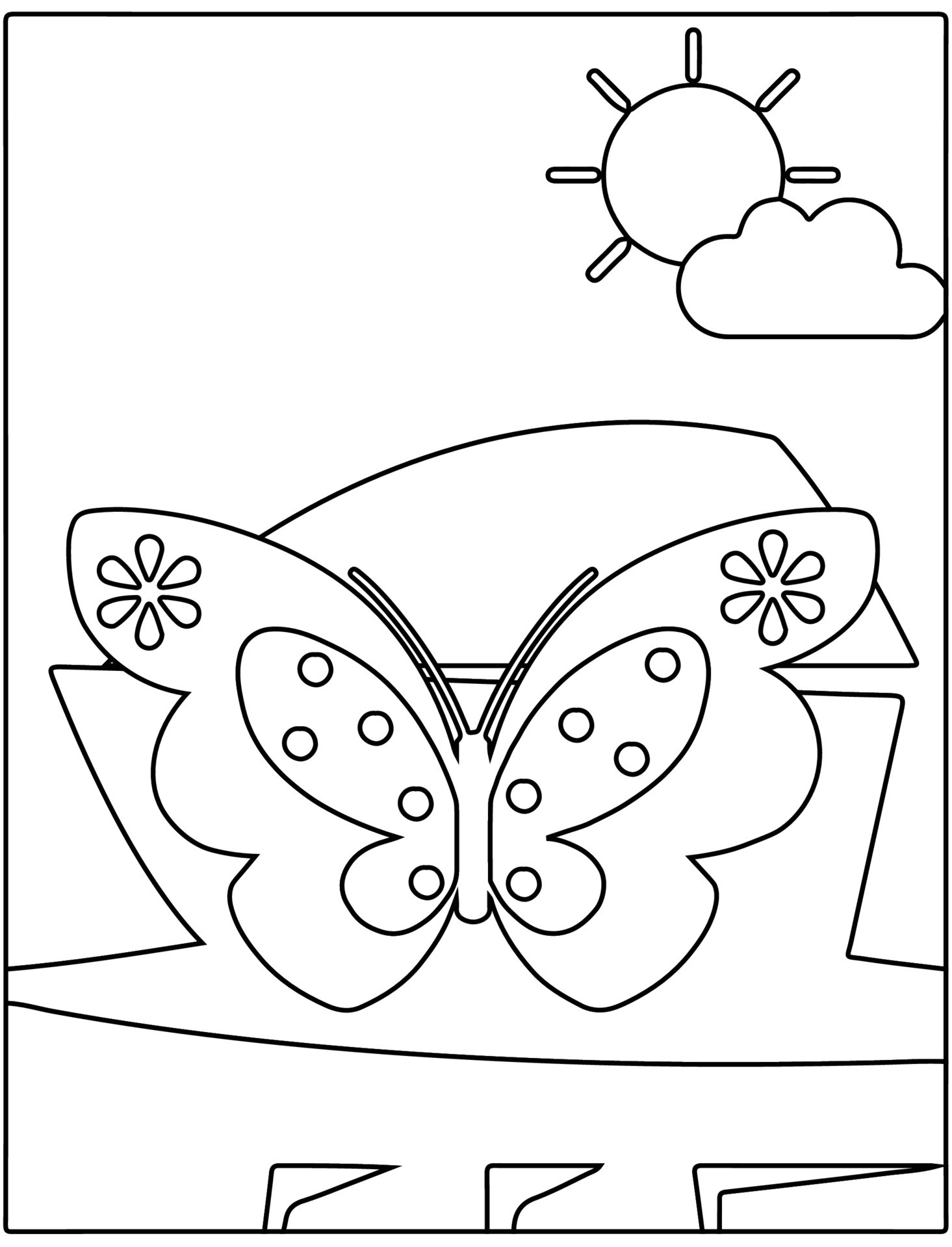 Black and white cartoon butterfly character coloring page for kids spring  activity. 9990857 Vector Art at Vecteezy