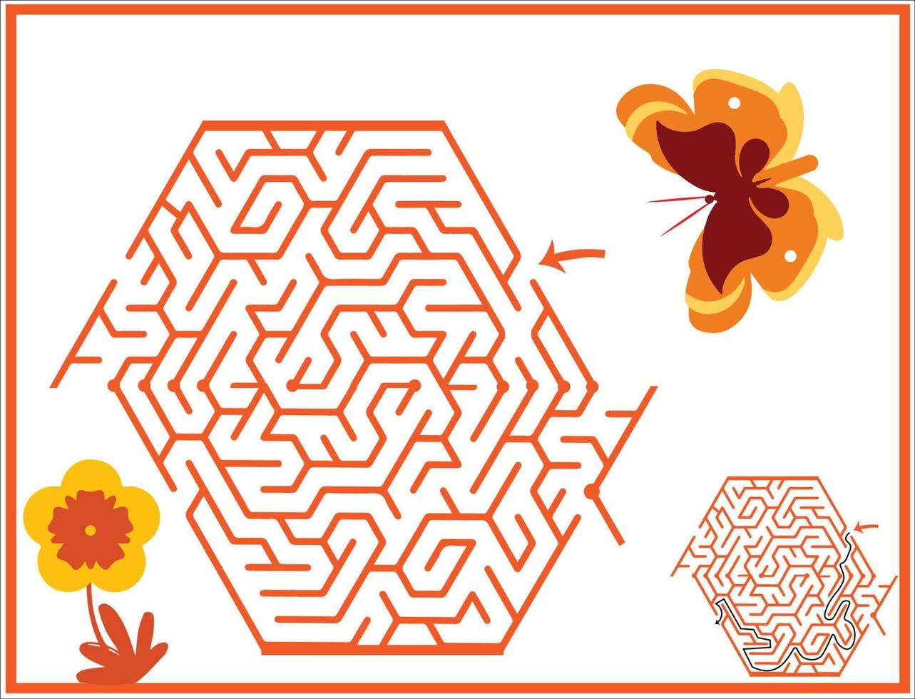 Butterfly Labyrinth Maze puzzle game for kids. Spring game. vector