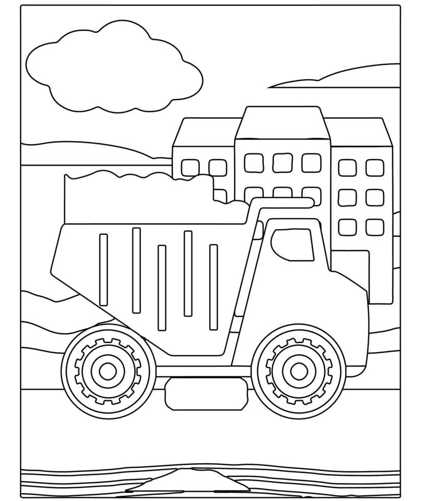 Coloring Page Of cartoon . Construction vehicles. Coloring book for kids.Outline vector