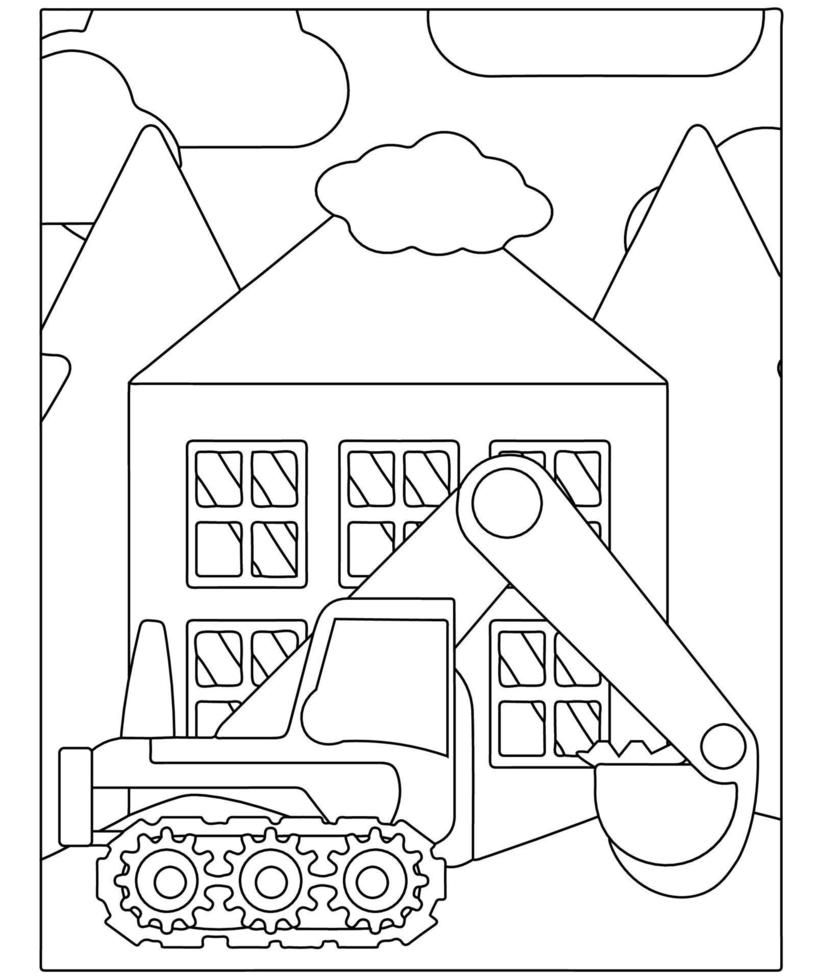 página para colorear de dibujos animados. vehículos de construcción. libro para colorear para kids.outline vector