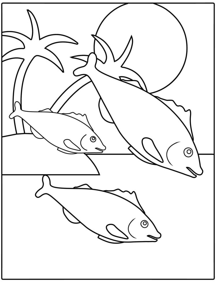 Sea Animals Coloring page for kids. Fish vector illustration.