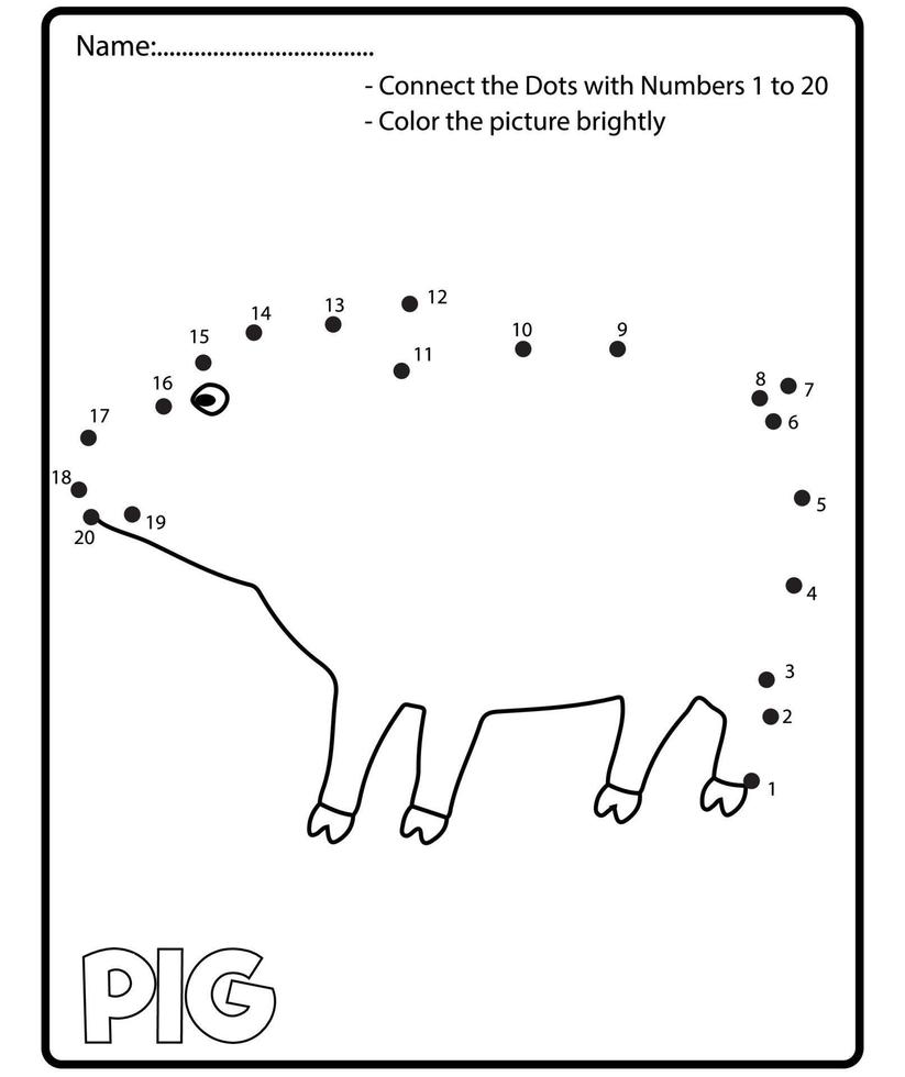 Educational game for kids. Dot to dot game for children. Farm animals Number worksheets for preschool. vector