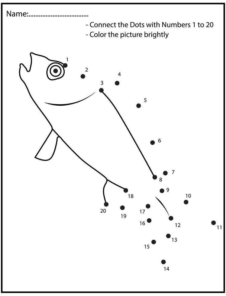 Ocean animals numbers education dot to dot game with cute fish. vector