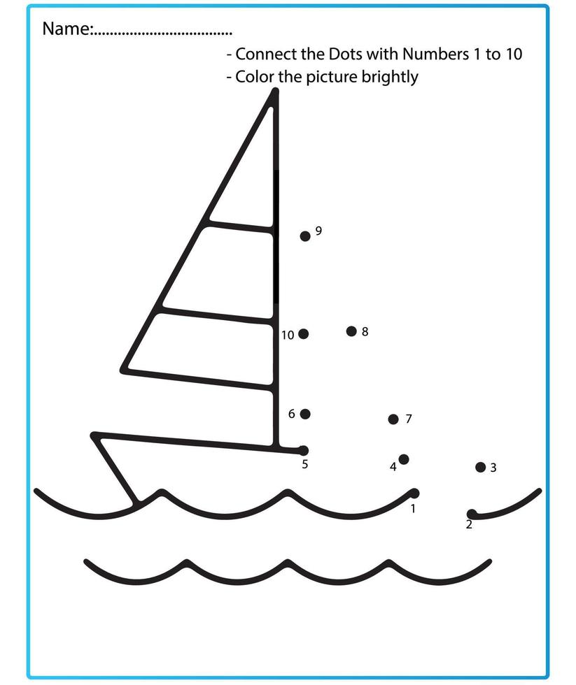 Summer Game Dot to dot Worksheets game for kids. vector