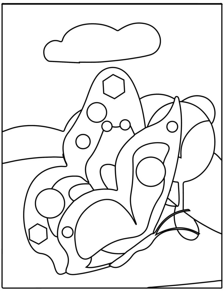 jardín dibujado a mano con página para colorear de mariposas para niños vector