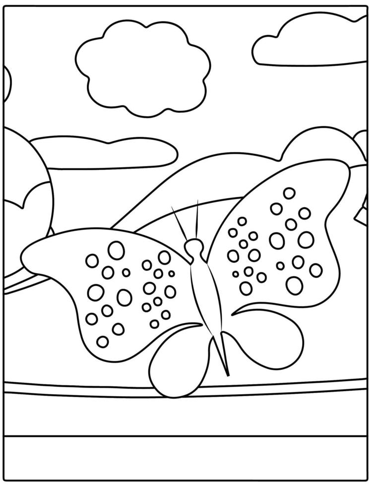 Página para colorear de personaje de mariposa de dibujos animados en blanco y negro para niños actividad de primavera. vector