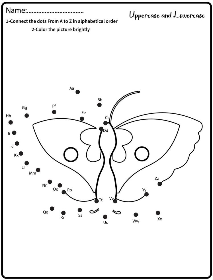 Connect the dots children educational drawing game. .Numbers activity for kids and toddlers. with butterfly vector