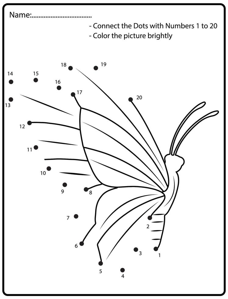 Connect the dots children educational drawing game. .Numbers activity for kids and toddlers. with butterfly vector