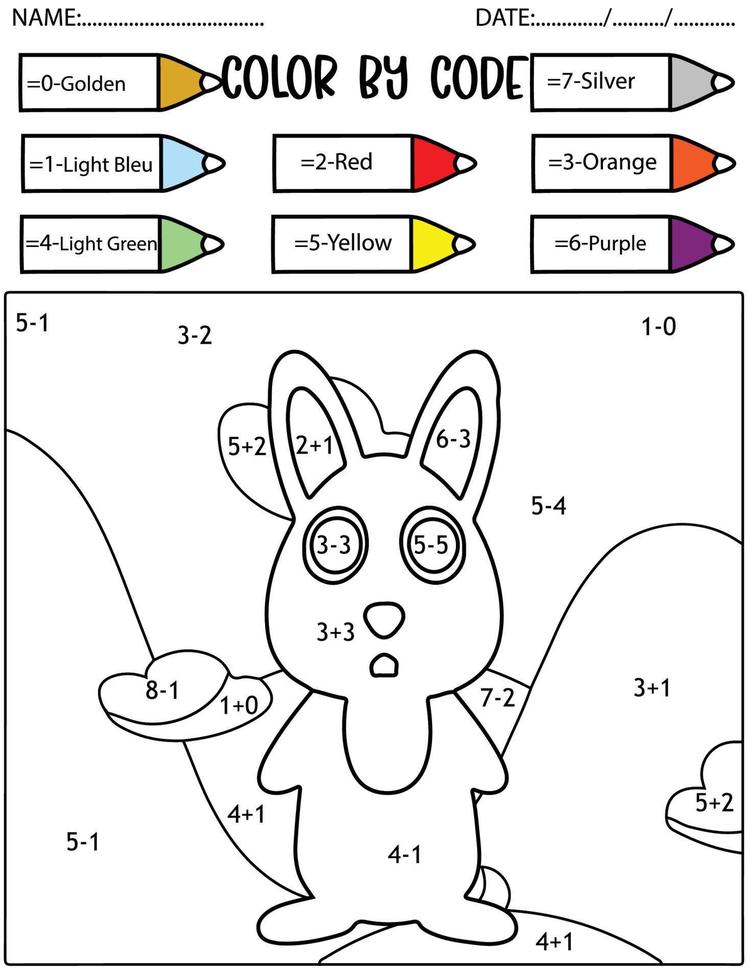 Easter holiday counting game,color by code,math activity for kids. vector