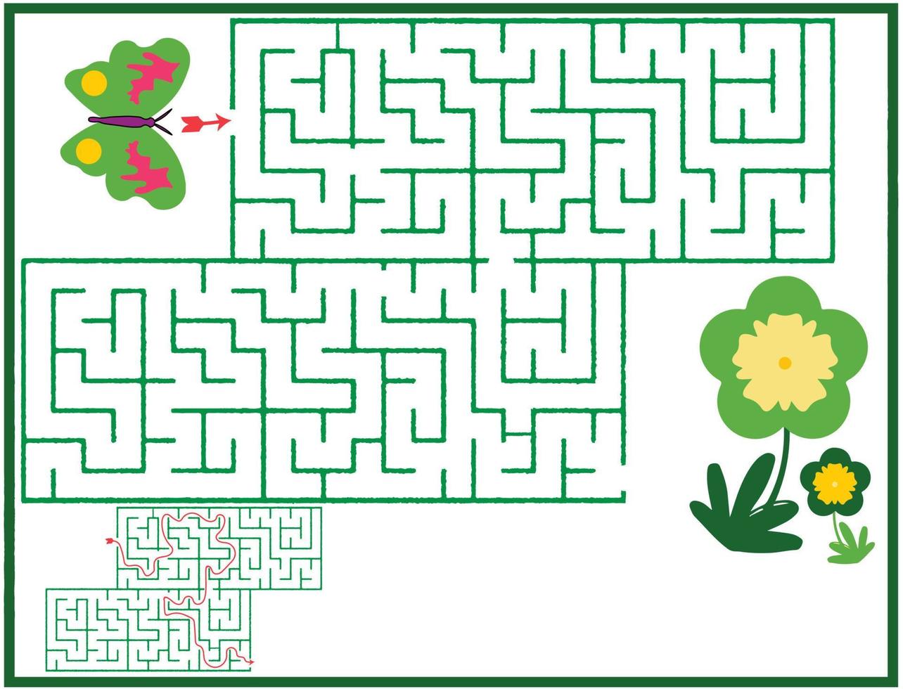 Butterfly Labyrinth Maze puzzle game for kids. Spring game. vector