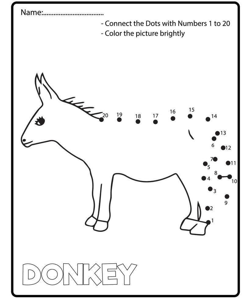 Educational game for kids. Dot to dot game for children. Farm animals Number worksheets for preschool. vector