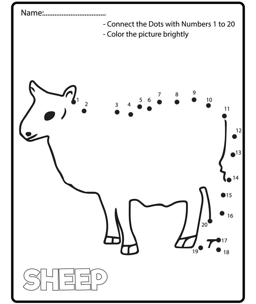 Educational game for kids. Dot to dot game for children. Farm animals Number worksheets for preschool. vector