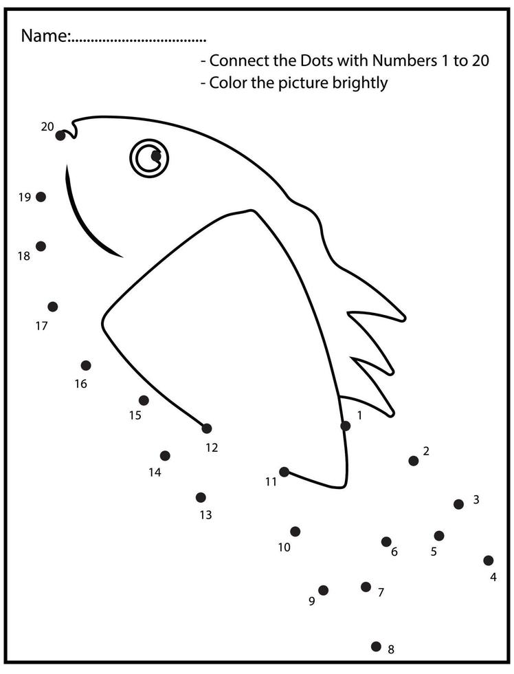 Ocean animals numbers education dot to dot game with cute fish. vector