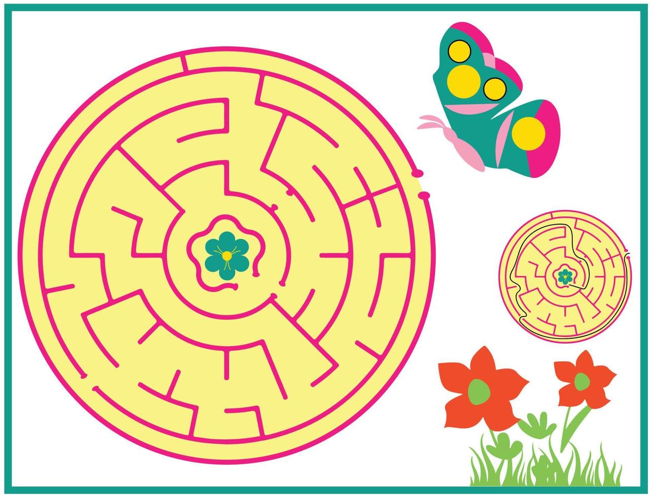 Butterfly Labyrinth Maze puzzle game for kids. Spring game. vector