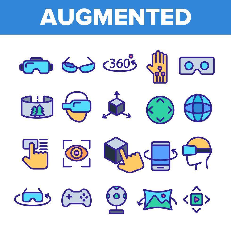 Augmented, Virtual Reality Linear Vector Icons Set