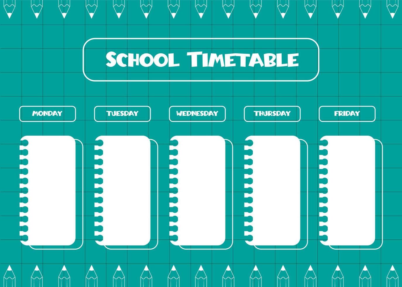 School schedule. Timetable for kids. Weekly time table with day of the week. Educational classes diary. A4 paper size. vector